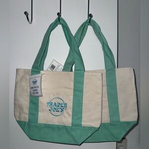 Green and Cream Canvas Tote Bag